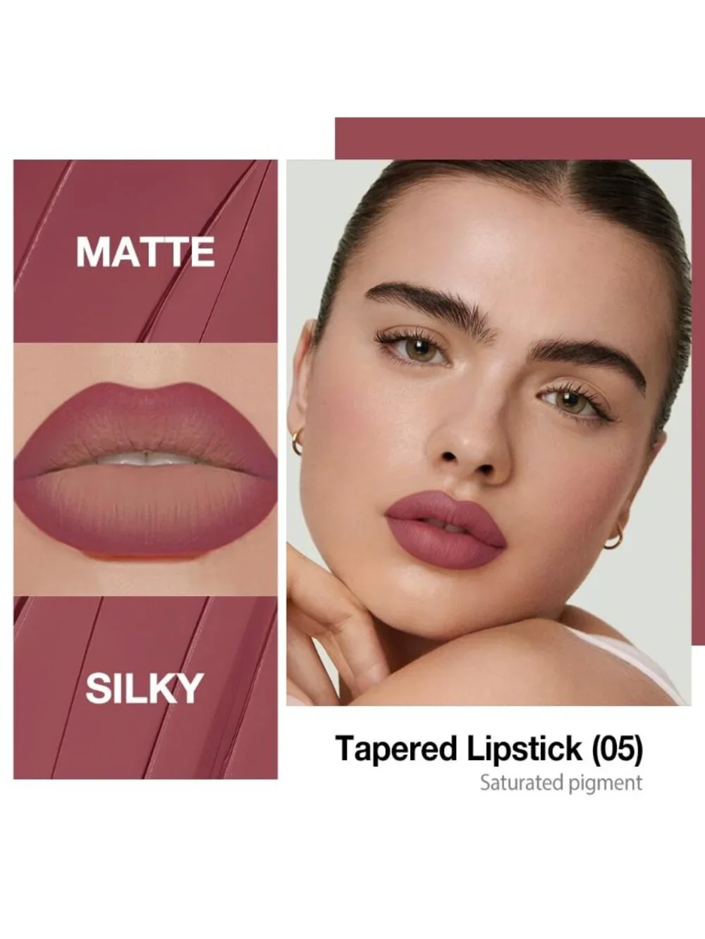 Women 1Pcs-A07# Plum Red Shimmery Metallic Cone-Tip Glitter Lipstick Lip Liner